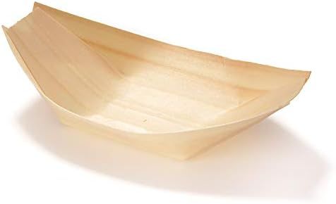 BambooMN Brand - Disposable Wood Boat Plates / Dishes, 5.25" Long x 3" Wide x 1" High, 100 Pieces | Amazon (US)
