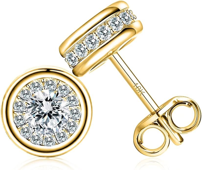 18K Gold Earrings, Diamond Gold Stud Earrings for Women,Dainty Rose Gold Diamond Earrings Stud, J... | Amazon (US)