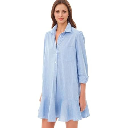 Kedera Women‘s Tunic Shirt Mini Dress Long Sleeves Short Dress Button Up Ruffle Hem Shift Dress... | Amazon (US)