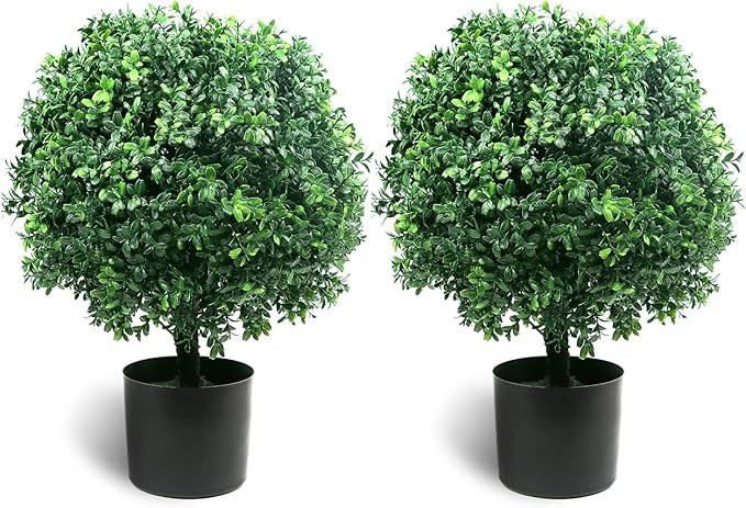 Sunnyglade 21.6” Tall Artificial Boxwood Topiary Ball Tree Set of 2 Pack Potted Bushes UV Resis... | Amazon (US)