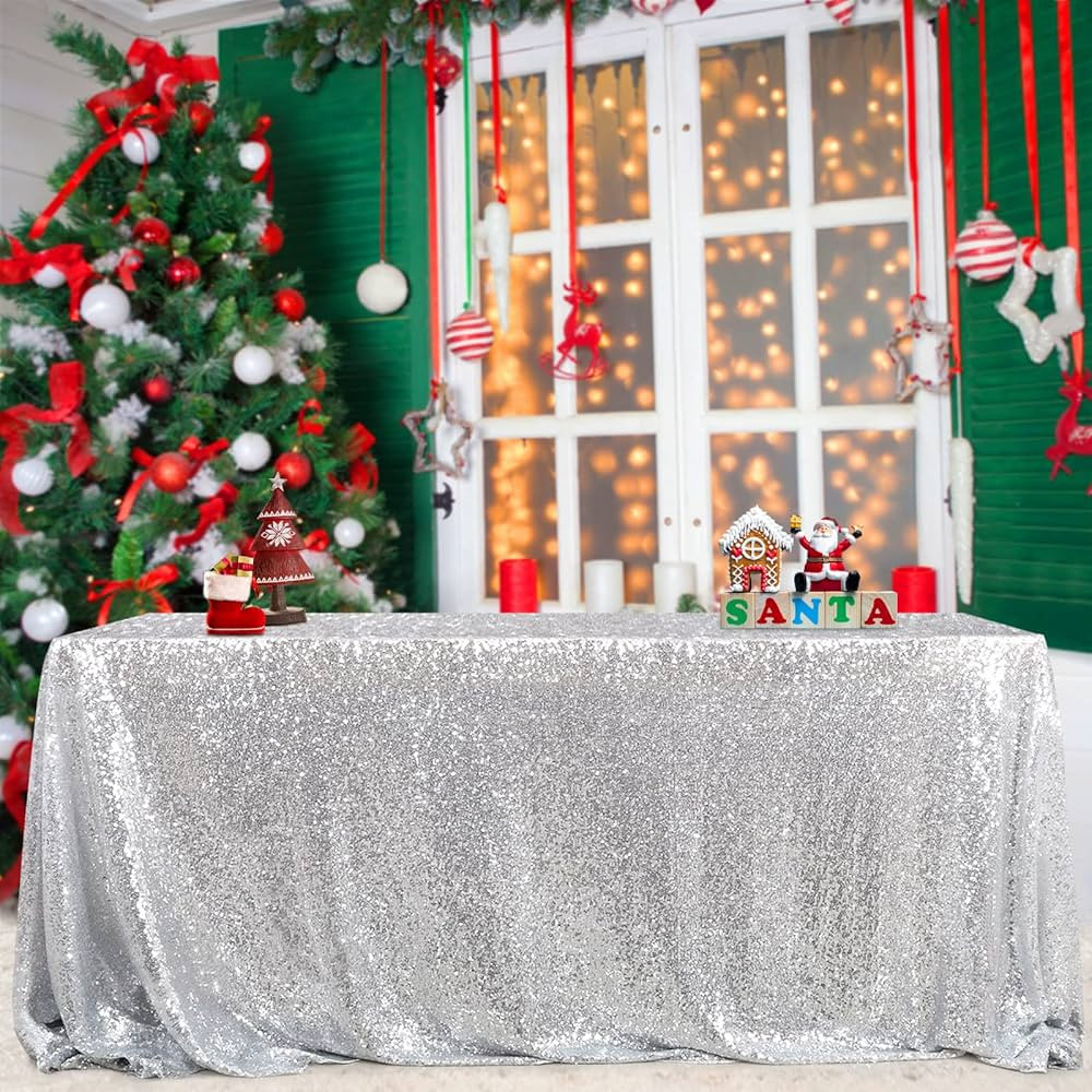 B-COOL Glitter Tablecloth Silver Sequin Tablecloth Christmas 90x132 Inch Rectangle Sequin Overlay... | Amazon (US)