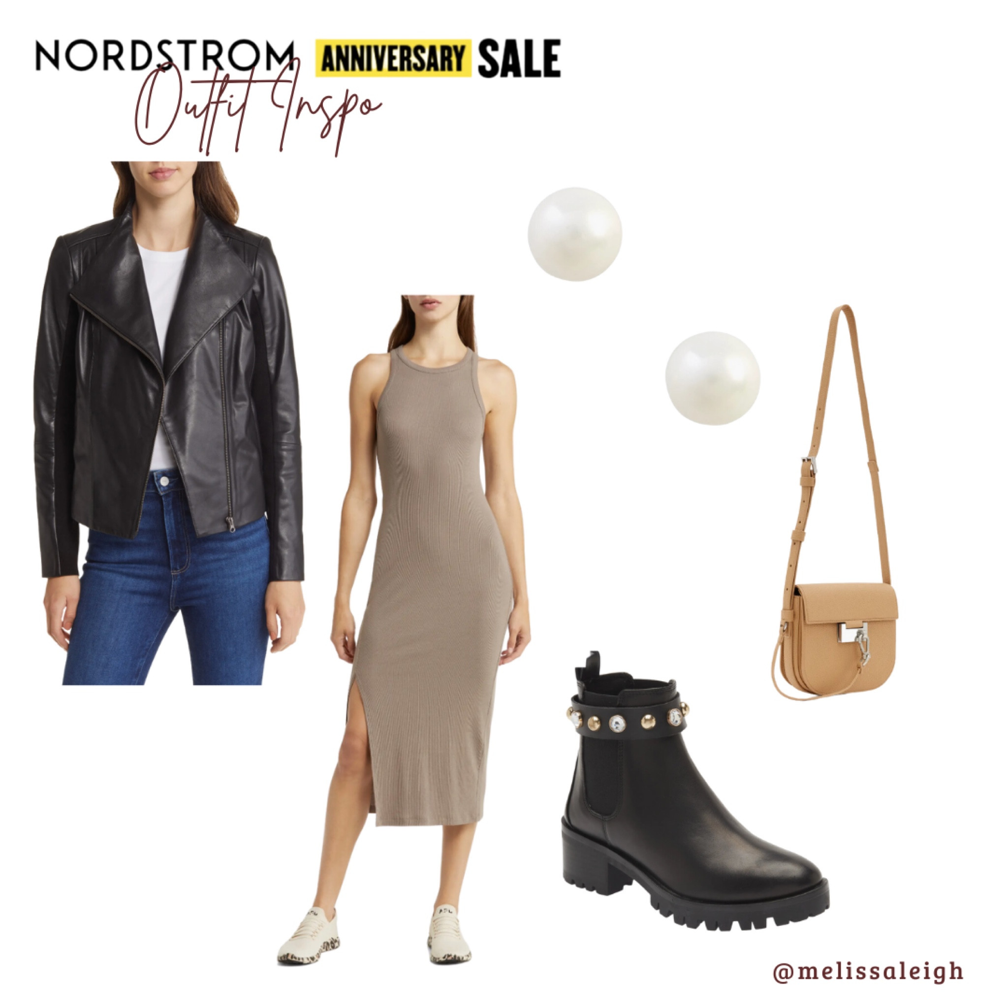 Nordstrom anniversary sale, Nordstrom, Nordstrom sale, n sale 2023, sale finds, fall style, fall fashion, staple items, leather jacket, ribbed midi dress, pearl stud earrings, all saints crossbody purse, Karl lagerfeld studded Chelsea boots 

#LTKxNSale #LTKSeasonal #LTKFind