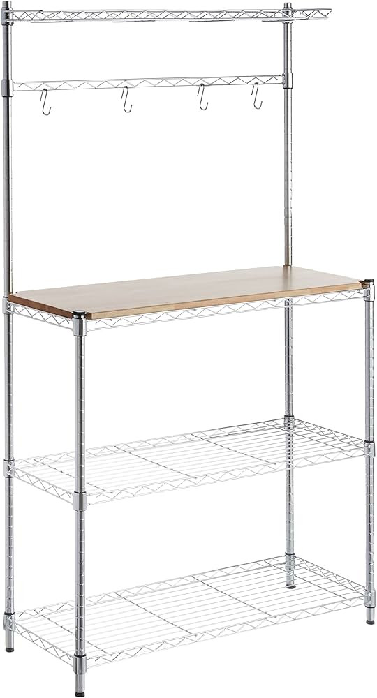 Amazon Basics 3 Tier Kitchen Bakers Rack with Storage, Removeable Top, Wood/Chrome, 14" D x 35.83... | Amazon (US)
