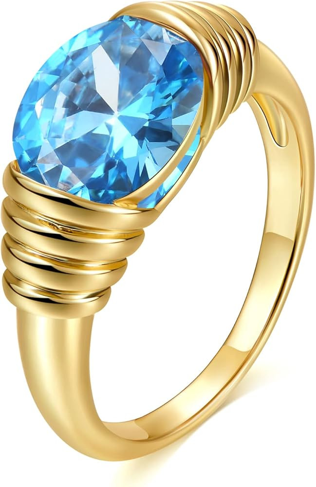 AllenCOCO Gold Ring for Women Trendy Gemstone Chunky Ring 18k Gold Plated Band Ring Signet Statement Ring | Amazon (US)