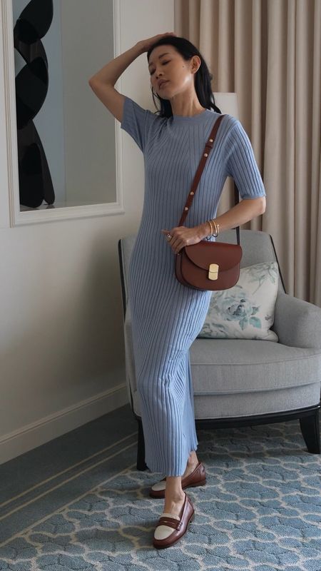 Casual Fridays in the softest, knit midi dress. Also loving the loafers with this look. It’s perfect for spring days, workwear, travel, brunch and weekend fun. Wearing size xs in this Varley dress. Shoes fit tts so size accordingly too! 

#LTKworkwear #LTKover40 #LTKtravel