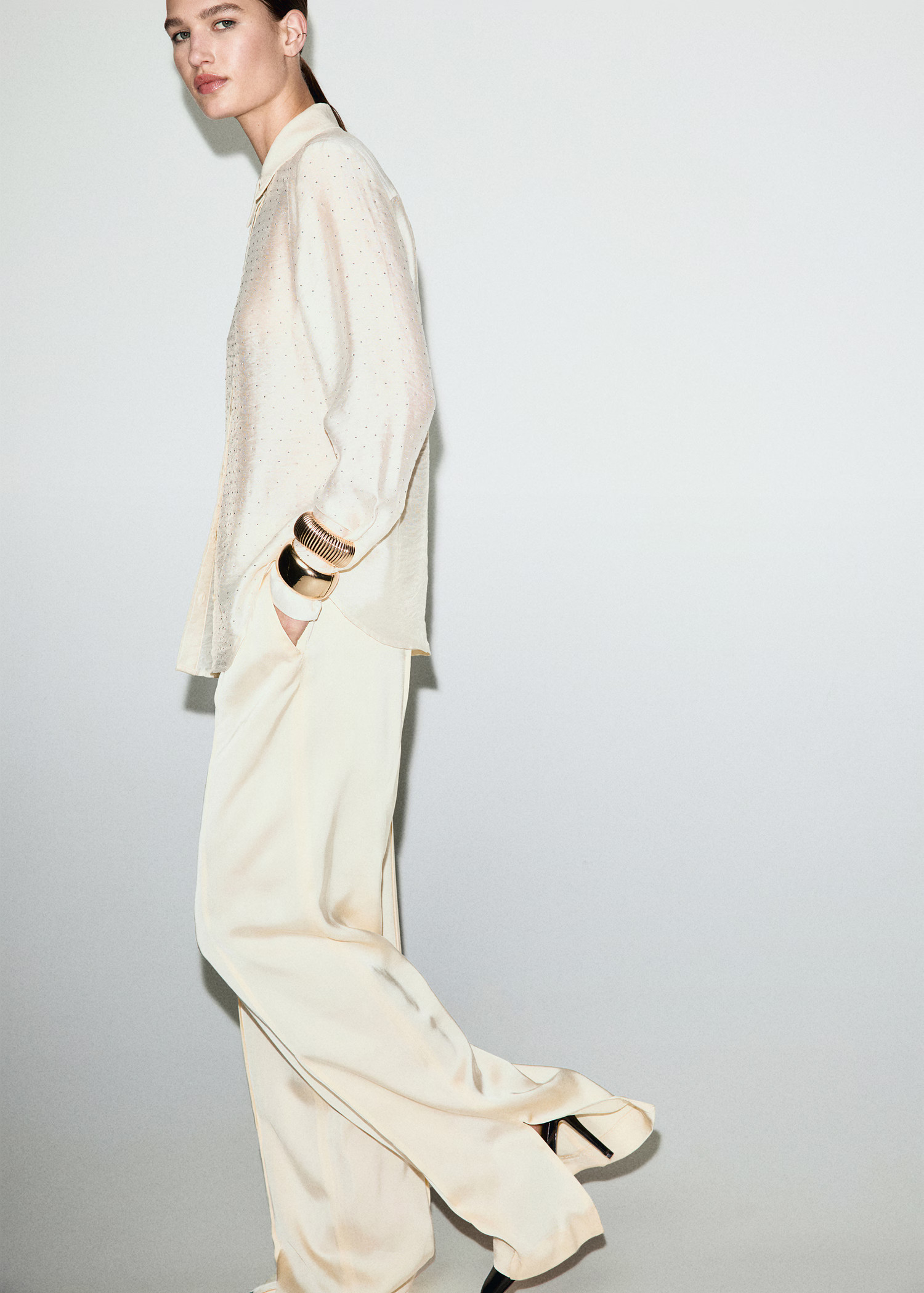 Satin shirt with rhinestones | MANGO (UK)