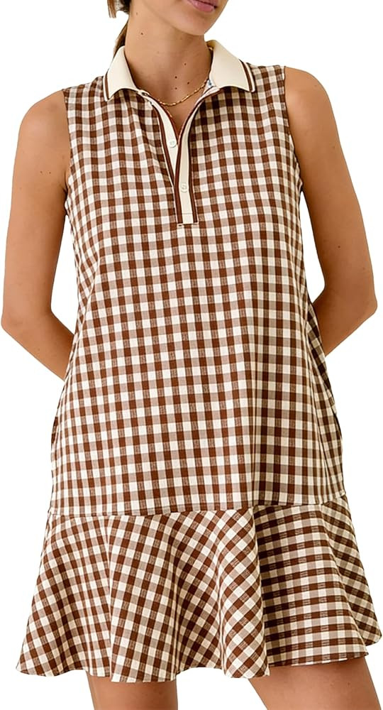 Shiyifa Womens Gingham Polo Dress Sleeveless Golf Mini Dresses Summer V Neck Plaid Tennis Sundres... | Amazon (US)