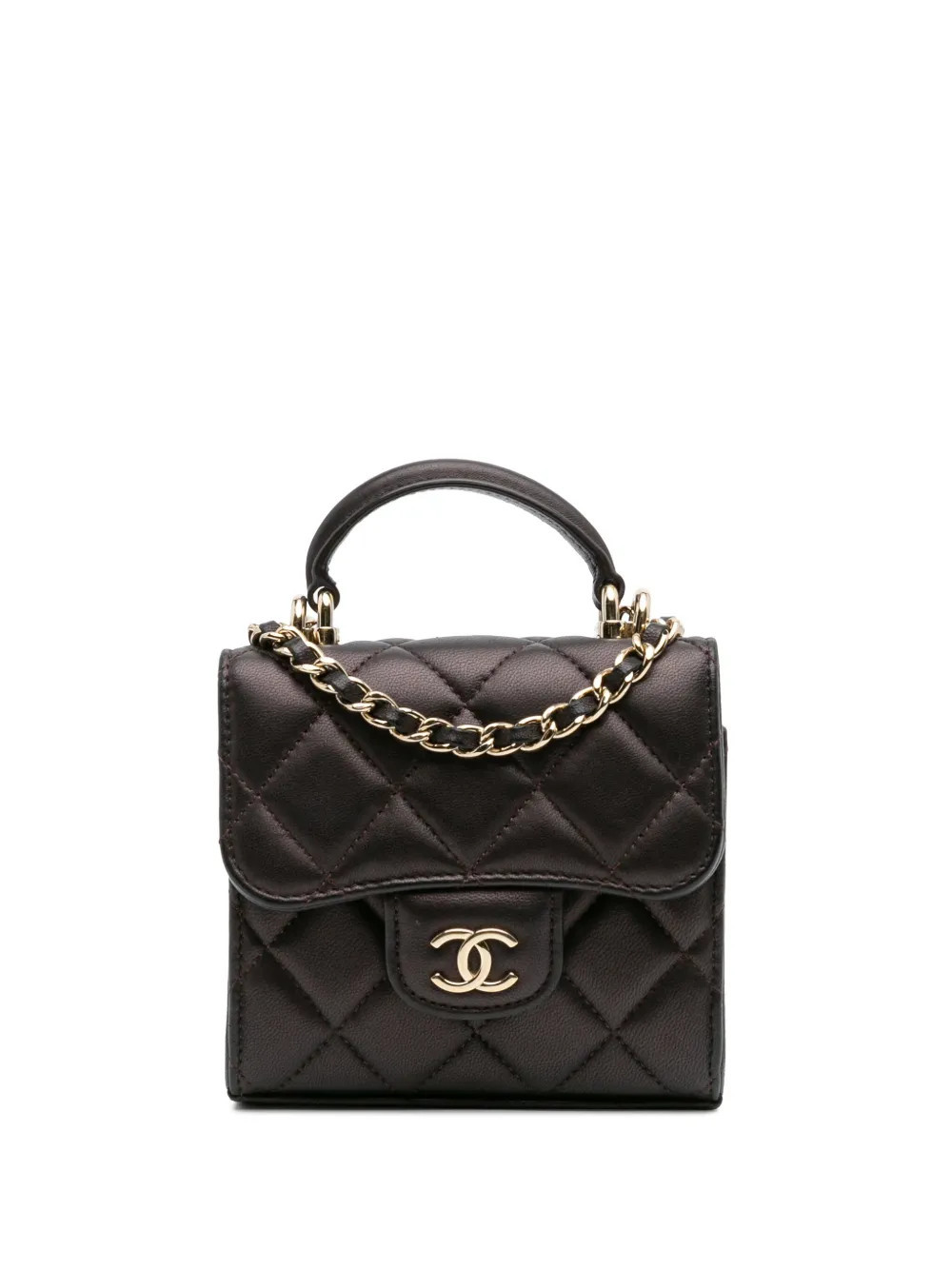 CHANEL Pre-Owned 2021-2025 CC Quilted Iridescent Lambskin Top Handle Flap Clutch With Chain satchel - Red | Farfetch Global