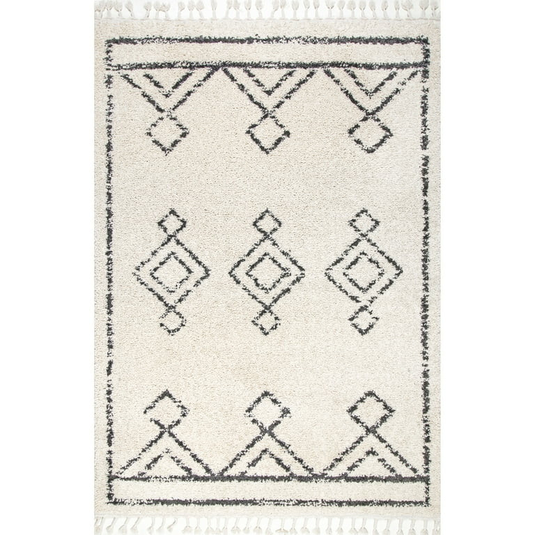 nuLOOM Mackie Moroccan Diamond Tassel Shag Area Rug, 6', Off White - Walmart.com | Walmart (US)