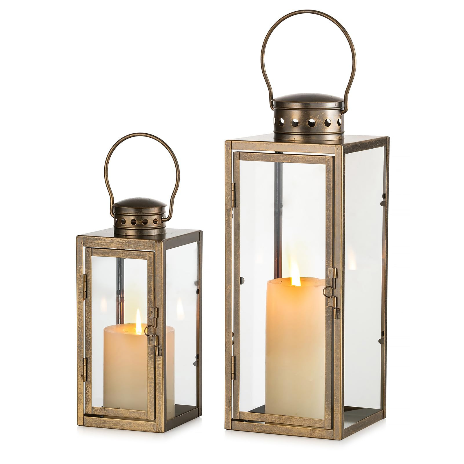 NUPTIO Vintage Lanterns Decorative Outdoor: 9.5 13.8 inches Tall Set of 2 Rustic Metal Lantern De... | Amazon (US)