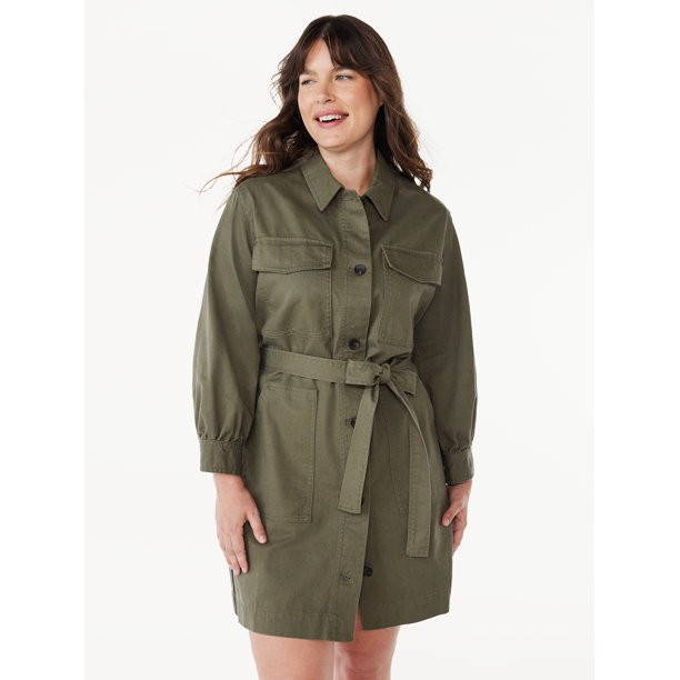 Free Assembly Women's Belted Utility Mini Dress with Long Sleeves, Sizes XS-XXL | Walmart (US)