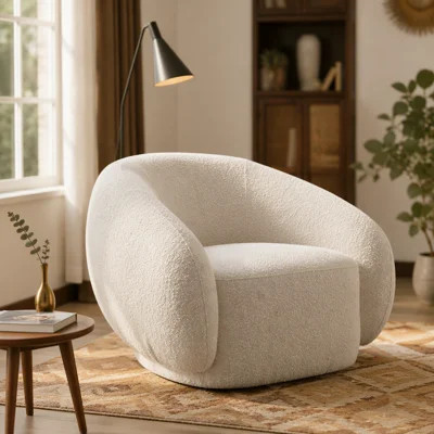 Beige Boucle Chair W/Swivel | Wayfair North America