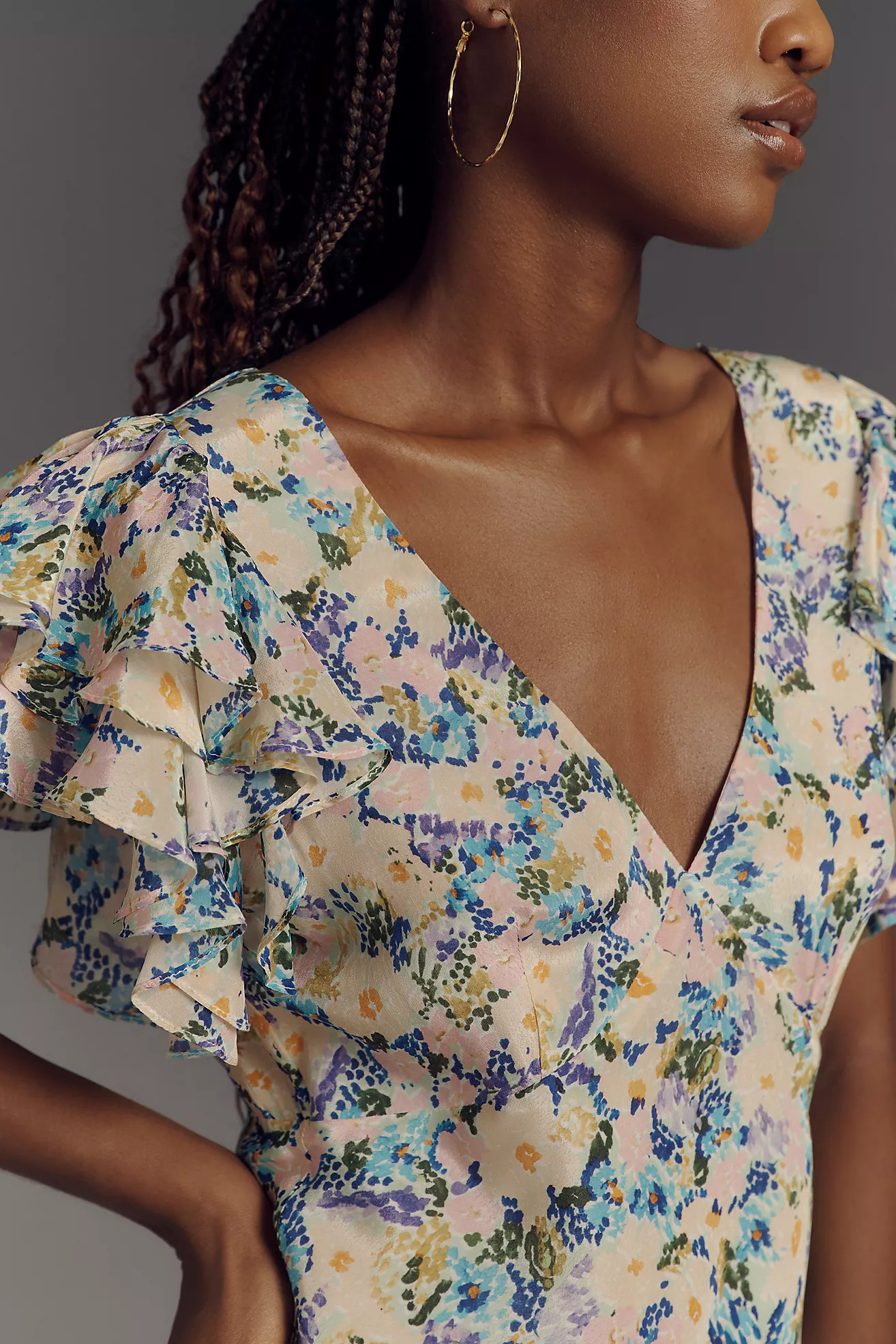 ASTR The Label Celestine Flutter-Sleeve V-Neck Midi Dress | Anthropologie (US)