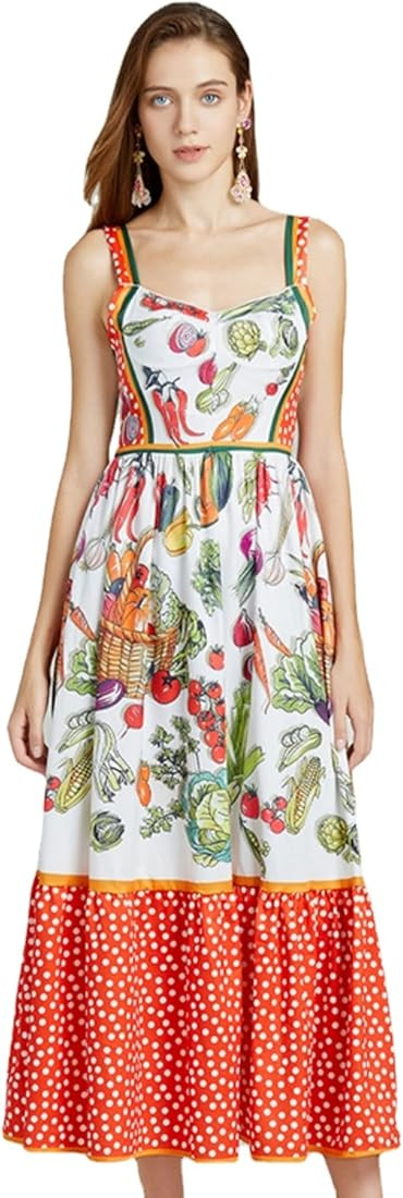 XDJchs Women's Fashion Print Positioning Sling Slim Waist Dress Elastic A-line Skirt | Amazon (US)