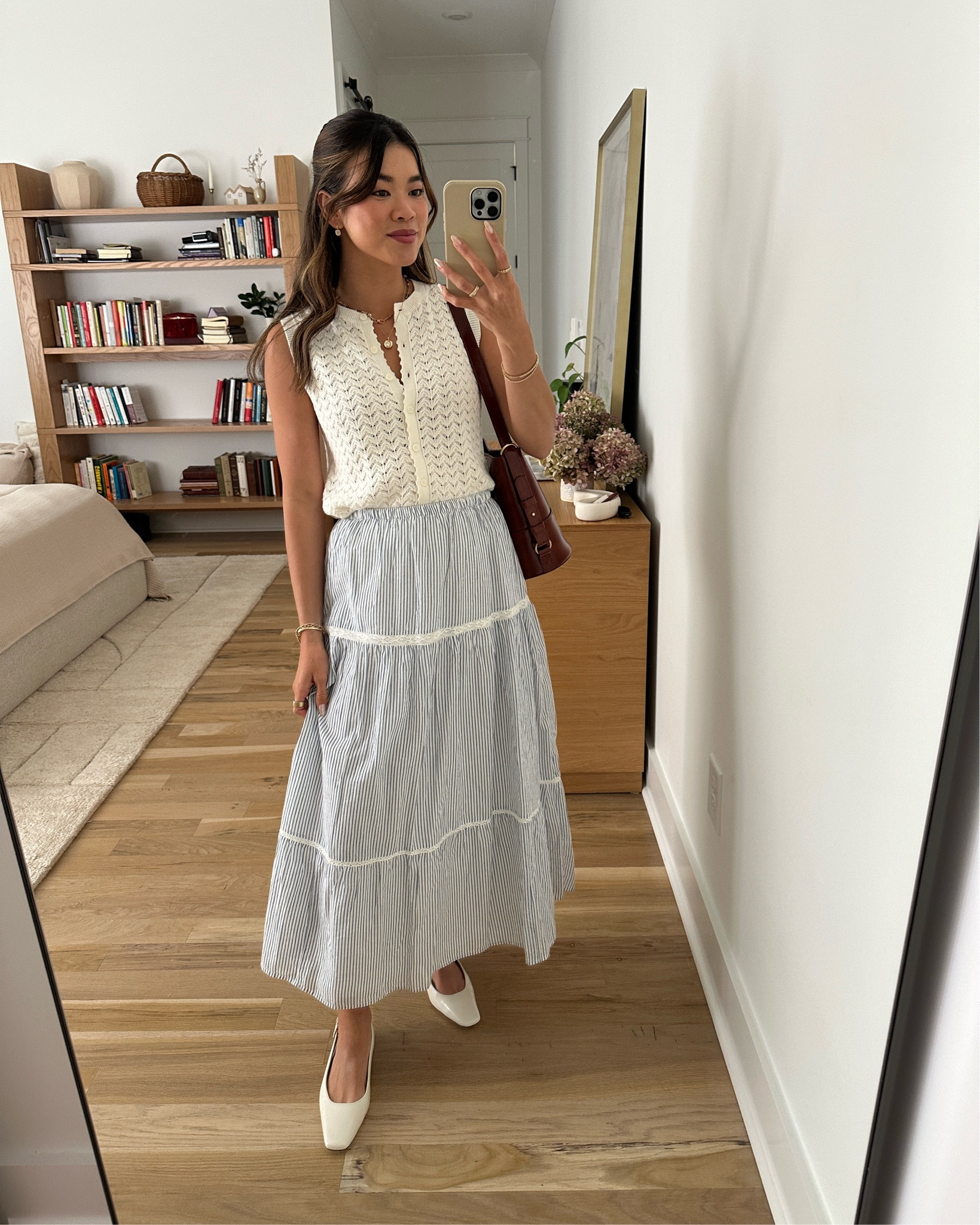 Such a comfy and cute summer outfit! This @abercrombie maxi skirt is so easy to throw on and still look put together. 

Sizing info:
Aritzia Cotton Charm Wentworth Sweater Vest - XXS in light birch 
Abercrombie Boho Maxi Skirt - XXS in blue striped 

Petite style, petite fashion, mom outfit, mom style, petite skirt, petite outfit ideas, petite outfits, summer outfit, petite summer outfit, summer skirt, maxi skirt, cotton skirt, summer sweater, spring style, spring outfits, beach outfits, vacation outfits, abercrombie skirt, aritzia sweater  

 

#LTKmomlife #LTKSeasonal #LTKPetite