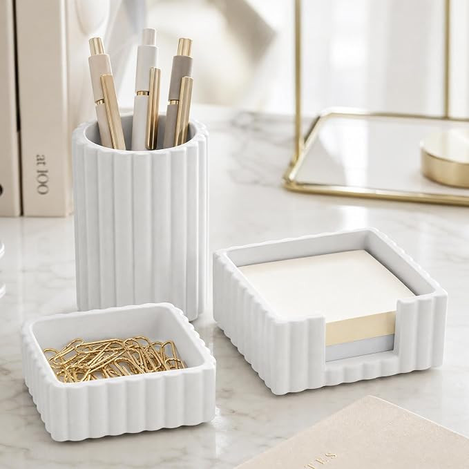 Aesthetic Desk Organizer Set of 3 For Your Office - Sturdy Concrete Desktop Accessories For Women... | Amazon (US)