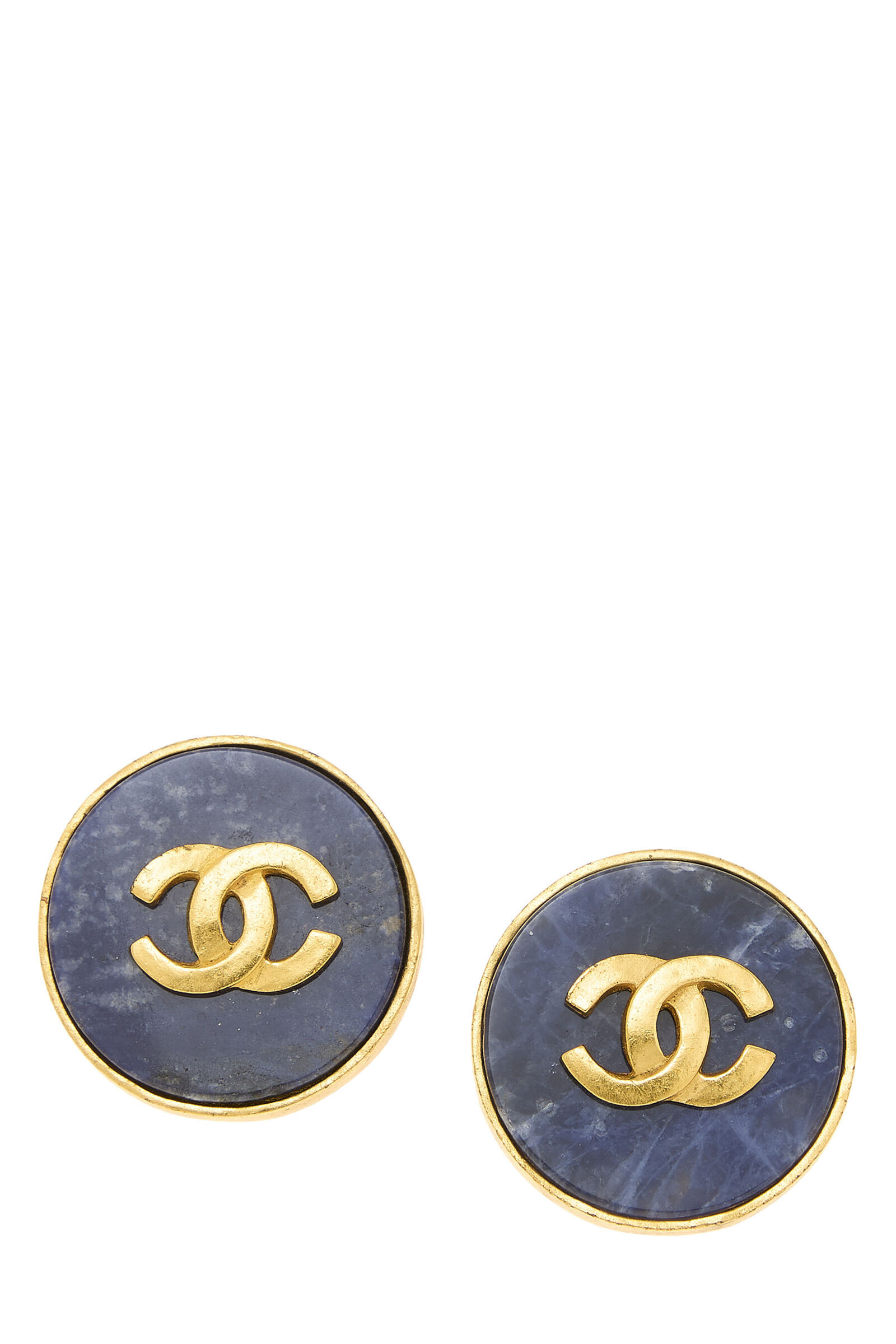 Chanel Blue & Gold 'CC' Round Earrings Q6JAPF17BB006 | WGACA | What Goes Around Comes Around