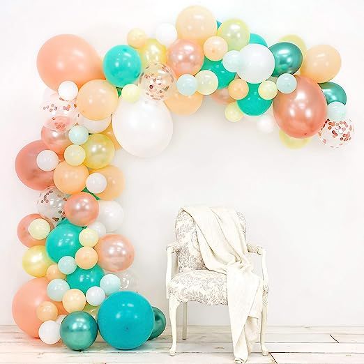 Junibel Balloon Arch & Garland Kit | Blush, Rose Gold Confetti, White, Chrome Sea Foam, Pastel Ye... | Amazon (US)
