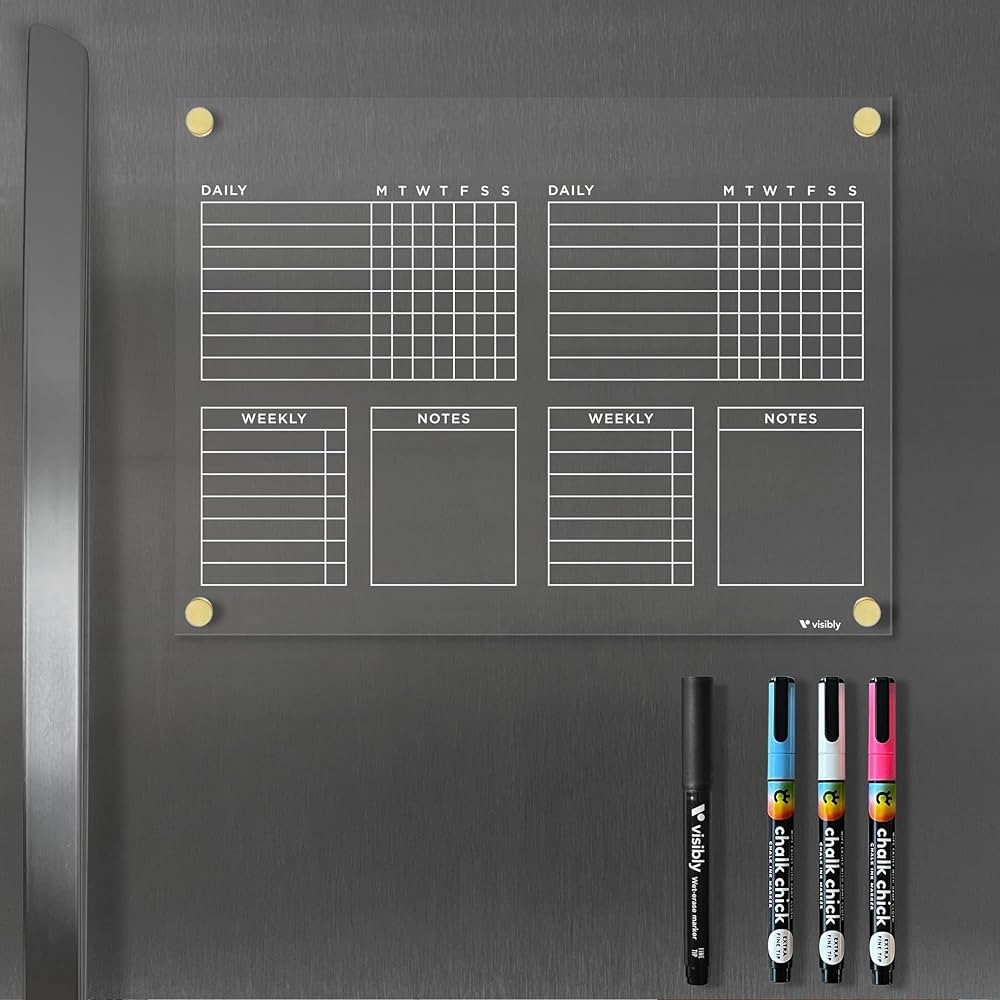 Magnetic Acrylic Chore Chart for Fridge with Weekly and Notes section. includes 4 magnetic wet-er... | Amazon (US)
