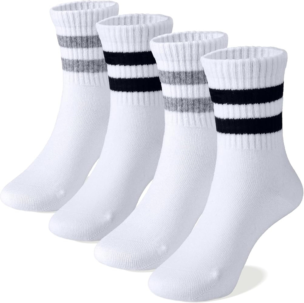 COTTON DAY Unisex School Kids Boys Girls Soft Cotton Black White Gray Navy Khaki Athletic Socks w... | Amazon (US)