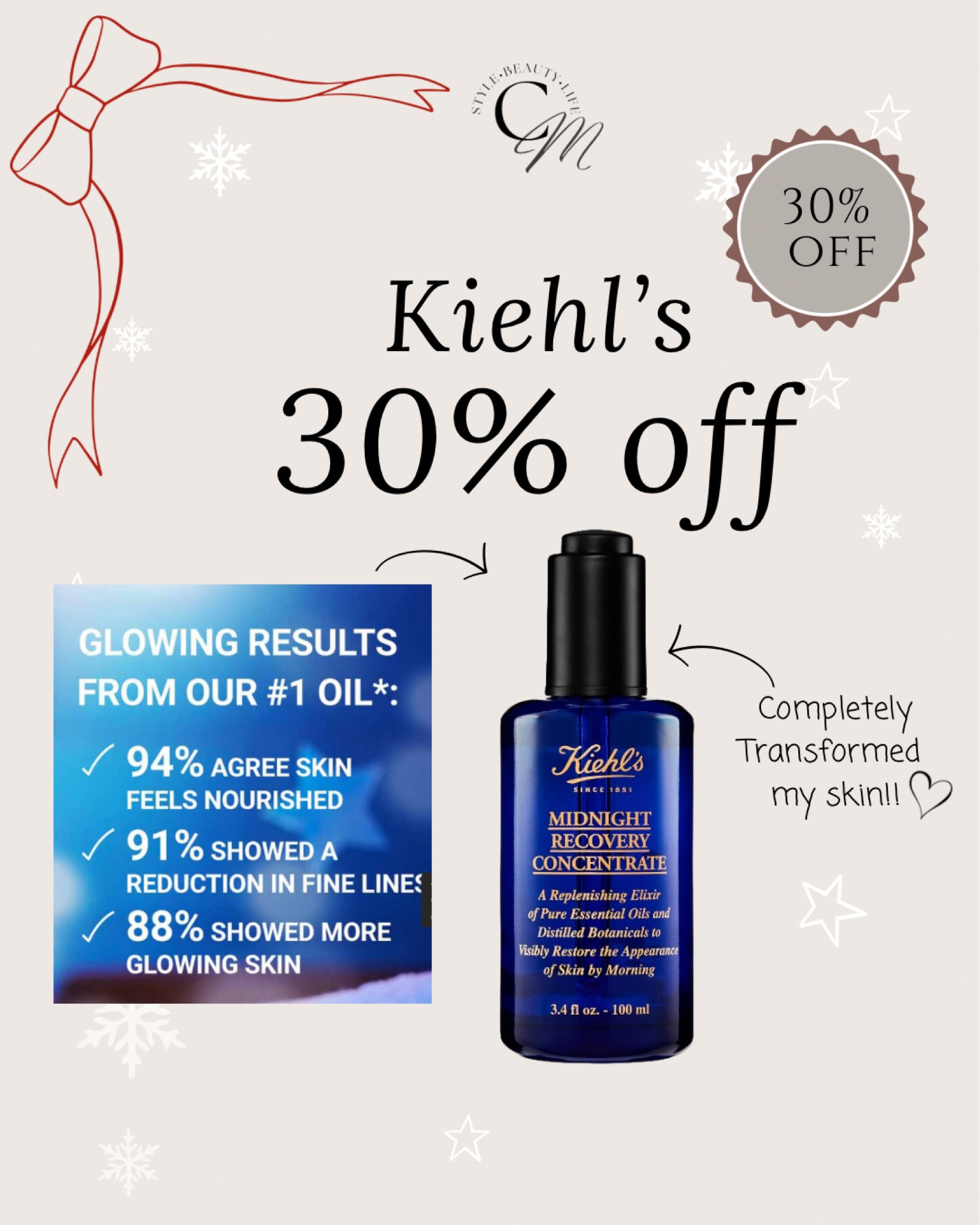 Kiehls is 30% off site wide! I LOVE their skincare 😍 this midnight recovery serum helps with wrinkles, fine lines and uneven skin texture.









Gift guide
Gifts
Gift guide for skincare lover
Gift guide for her
Gifts for sister
Gifts for best friend
Gifts for girlfriend
Skincare products
Skincare sale 
Gifts for wife


#LTKHoliday #LTKGiftGuide #LTKCyberWeek