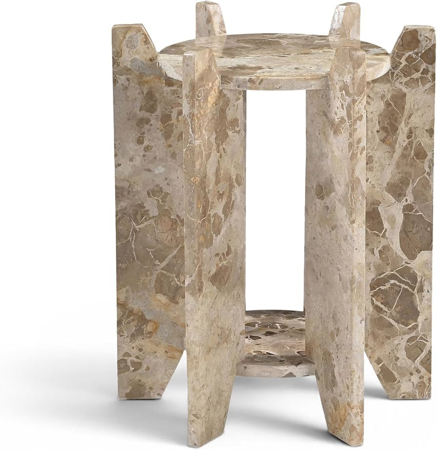 Meridian Furniture 77008Beige-ET Soriano Collection Art Deco End/Side Table with Genuine Capri Ma... | Amazon (US)