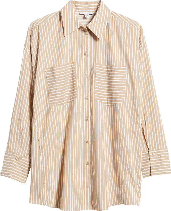 Topshop Stripe Oversize Cotton Blend Button-Up Shirt | Nordstrom | Nordstrom