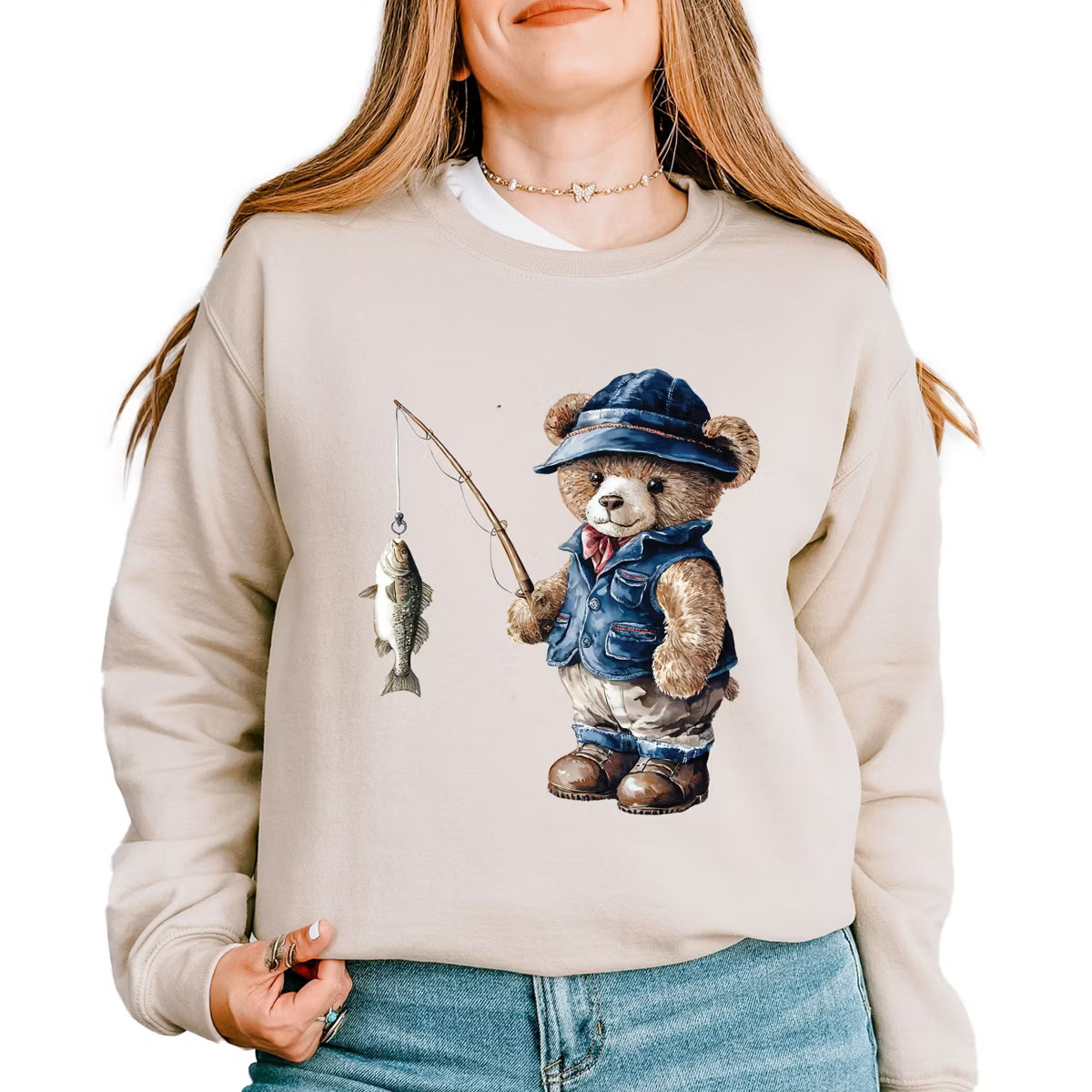 Simply Sage Market Teddy Bear Fisherman Sweatshirt - S - Dust | Target