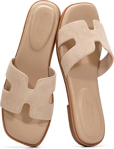 Project Cloud 100% Genuine Leather Sandals for Women 2026 - Fashion Flat Womens Sandals with Memo... | Amazon (US)