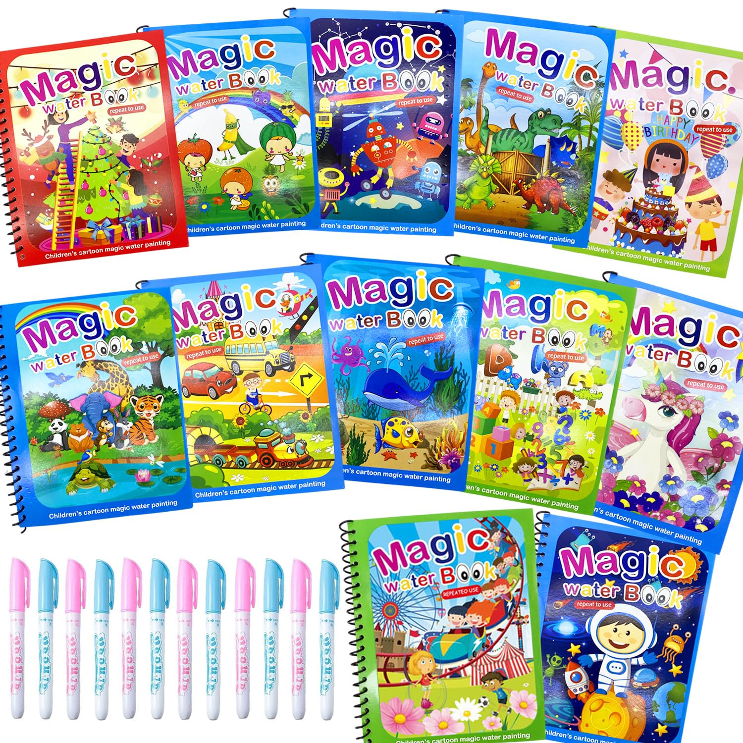 Dduolammng 12 Pack Water Coloring Books,Water Doodle Book Toys,Reusable Water Painting Book for T... | Amazon (US)