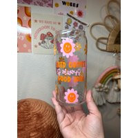 Iced Coffee Is Always A Good Idea Glass Cup, Checkered Trendy Groovy Retro Cup | Etsy (US)