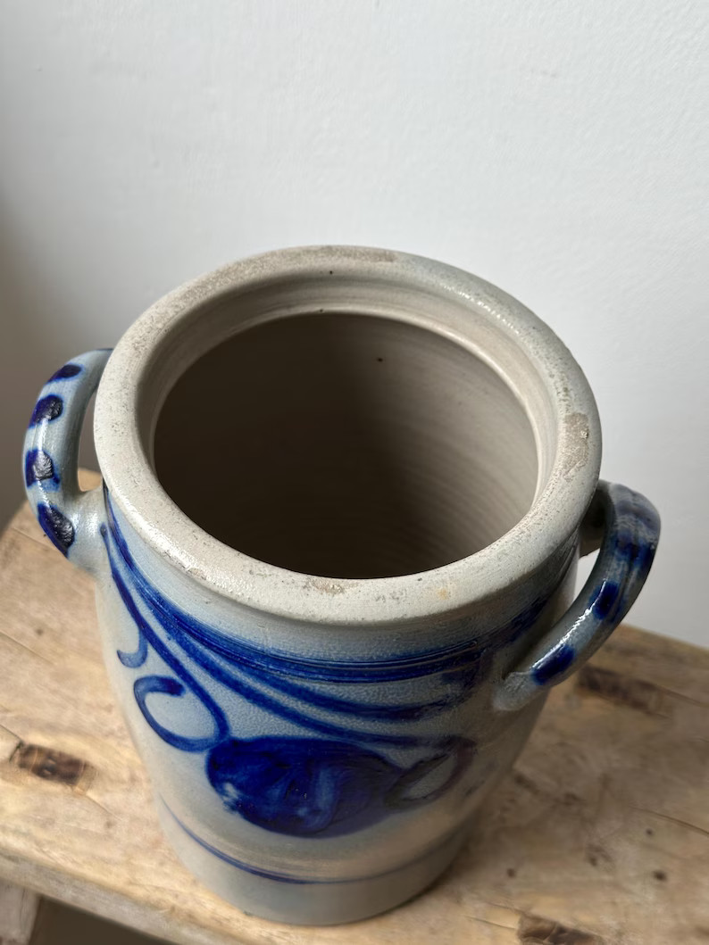 Antique French Salt Glazed Confit Pot, Vintage French Vessel Vase, Stoneware Confit Jar, Blue Gre... | Etsy (US)