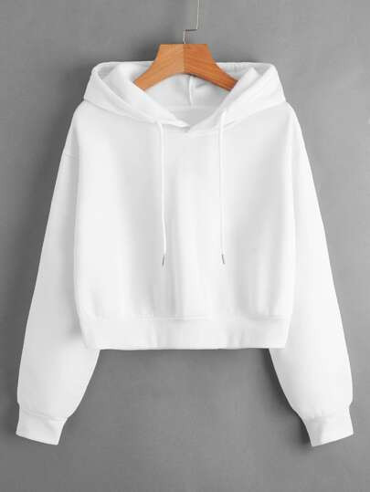 Solid Drawstring Crop Thermal Lined Hoodie
   SKU: sw2110179923926556      
          (3837 Revie... | SHEIN