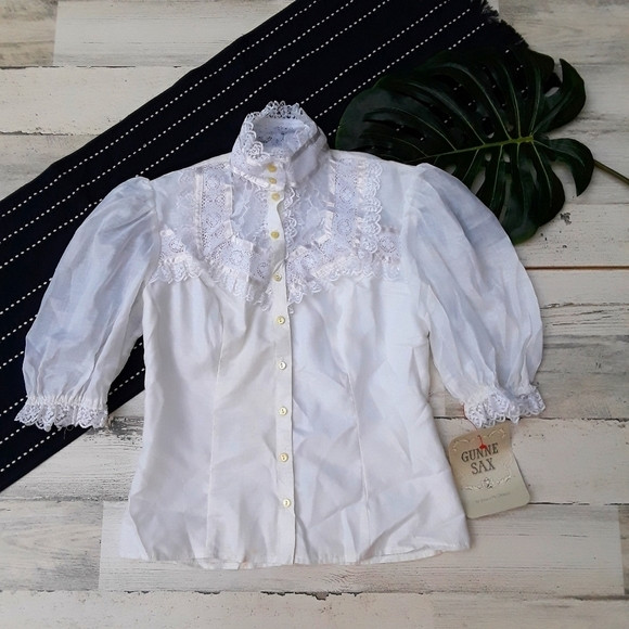 Gunne Sax| Jessica McClintock Lace Puff Sleeve Top Vintage Cottagecore Frills | Poshmark