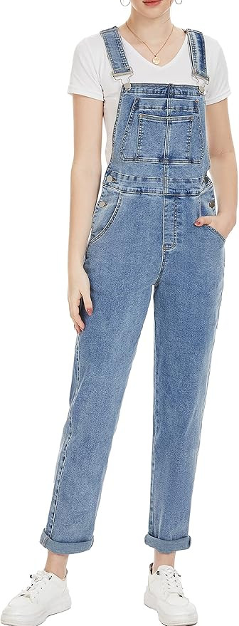 Zhangyan Women Overalls Denim Wide Leg Bib Jean Jumpsuit Comfy Overalls Loose Fit | Amazon (US)