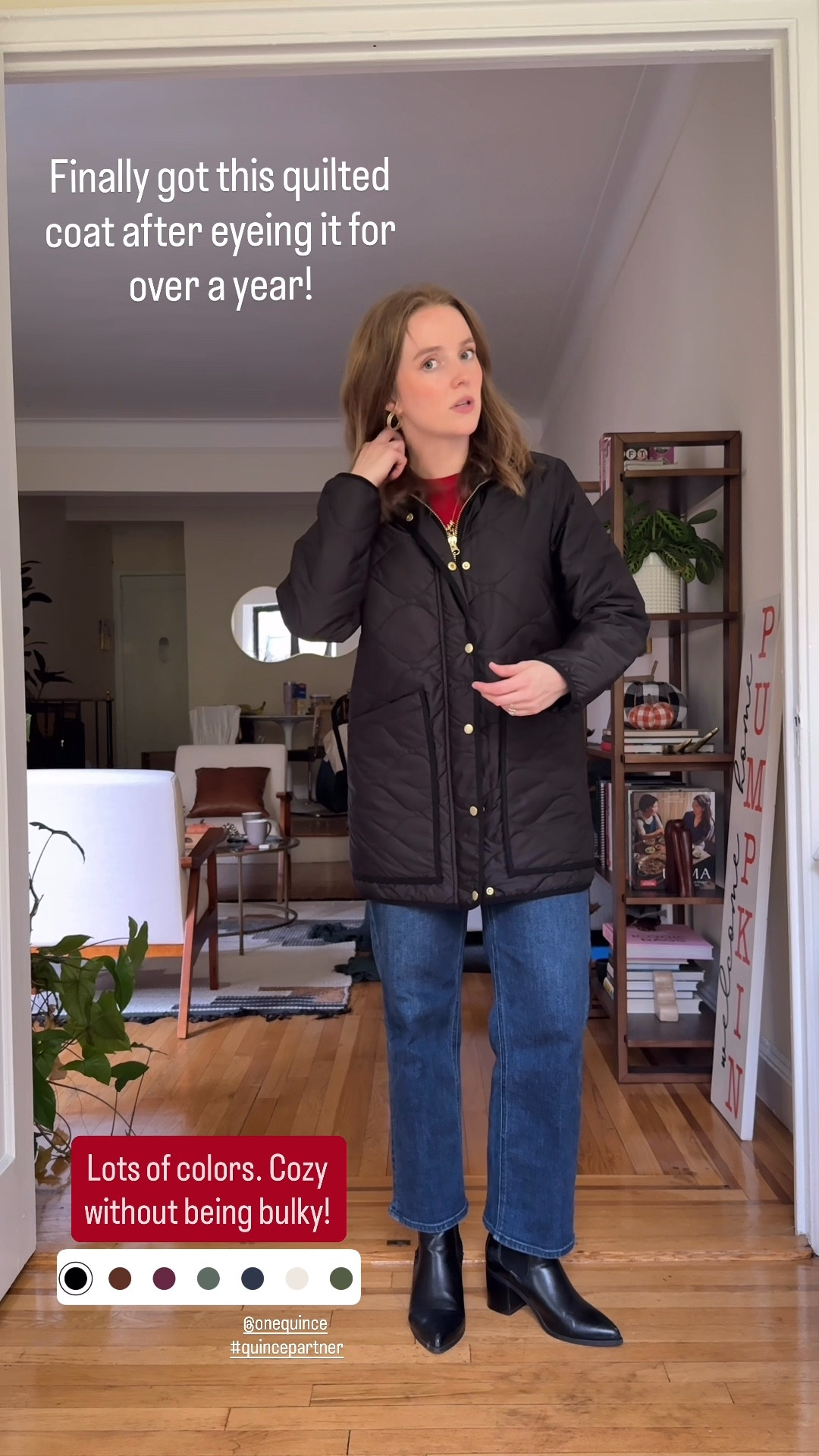 The comfiest quilted jacket. Large pockets and perfect for winter. Wearing xs @oncequince #quincepartner