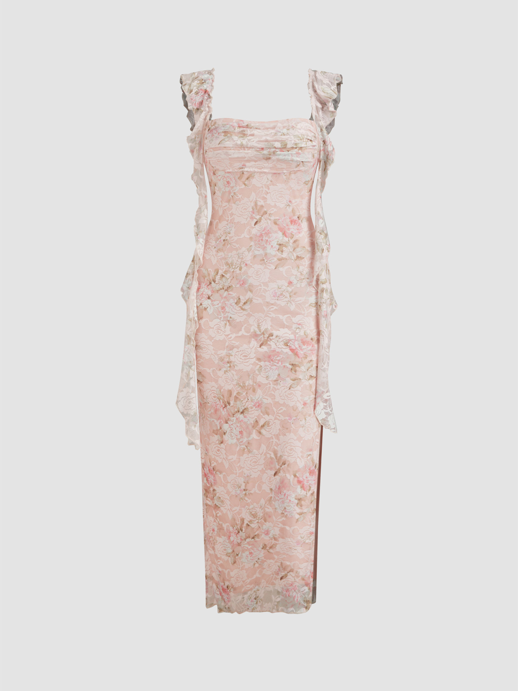 Lace Floral Ruffle Hem Split Maxi Dress | Cider