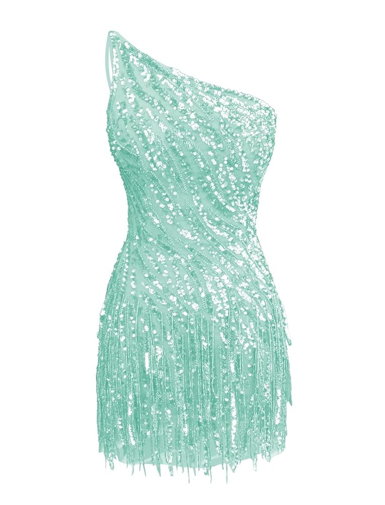 Sparkly Sequin Homecoming Dresses for Teens Short Tessal One Shoulder Bodycon Mini Cocktail Party... | Amazon (US)