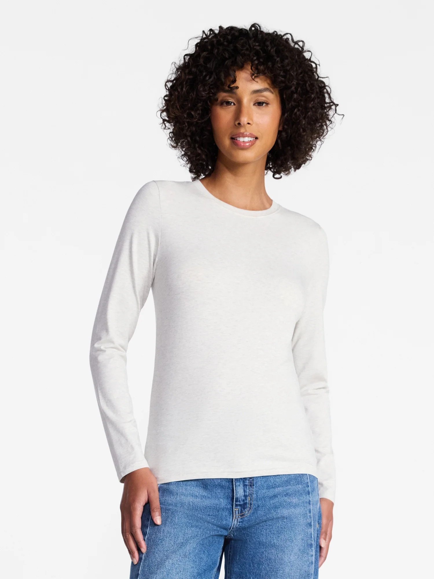 Time and Tru Women's Slim Crewneck Tee with Long Sleeves, Sizes XS-XXXL | Walmart (US)
