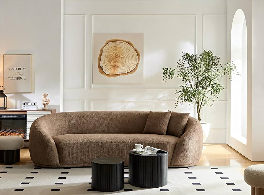 103" Modern Curved Sofa, Back Upholstered Boucle Couch with 2 Throw Pillows, 3-Seat Boucle Fabric... | Amazon (US)