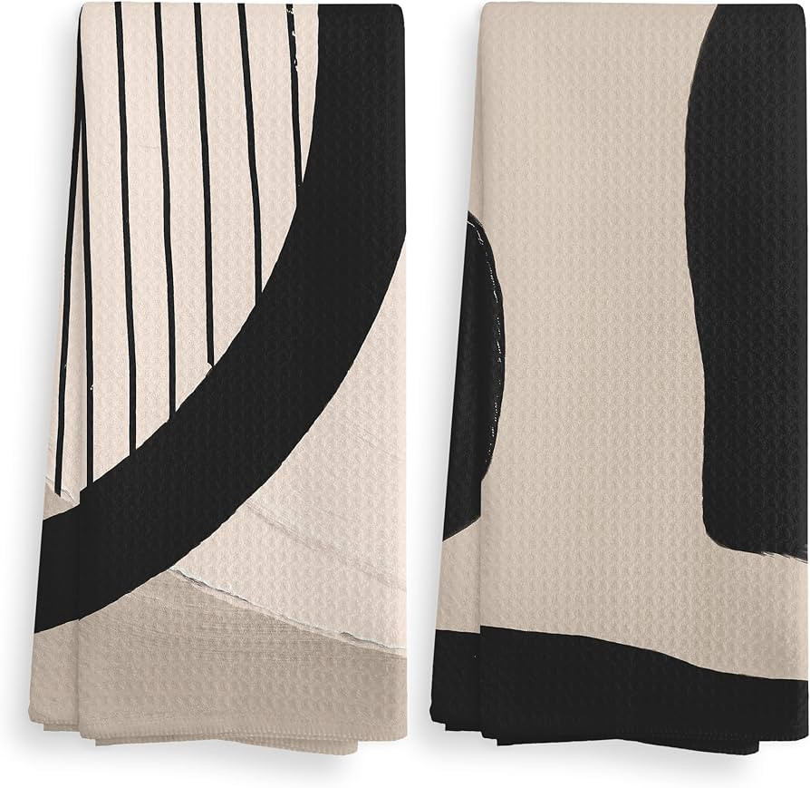 Beige Black Abstract Art Kitchen Towels and Dishcloths Set of 2, Bohemian Bathroom Kitchen Decor,... | Amazon (US)
