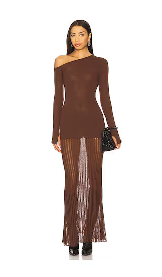 Greta One Shoulder Maxi Dress in Chocolate | Revolve Clothing (Global)