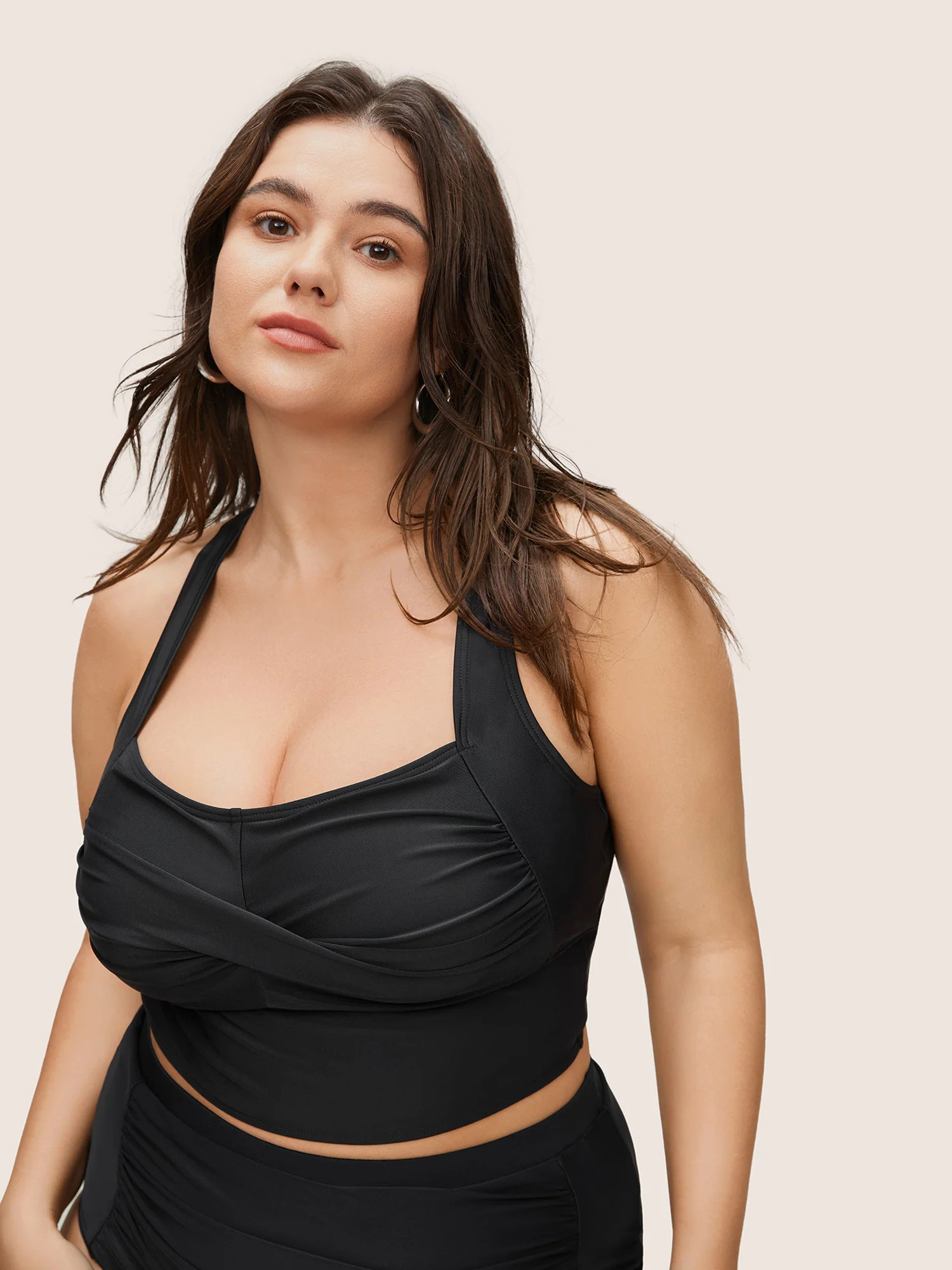 Solid Crossover Square Neck Adjustable Straps Swim Top | Bloomchic