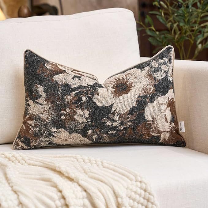 Yangest Neutral Flower Pillow Cover 12 x 20 Inches, Nature Chenille Rectangle Throw Pillow Cover ... | Amazon (US)