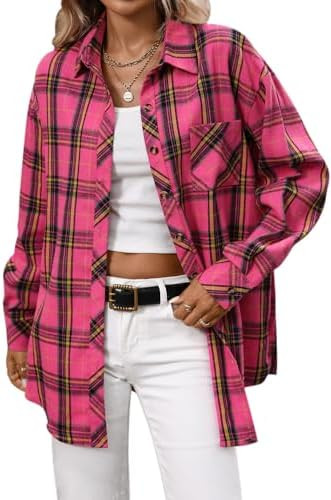CHYRII Womens Oversized Flannel Shirts Button Down Long Sleeve Plaid Shirt Business Casual Blouse... | Amazon (US)