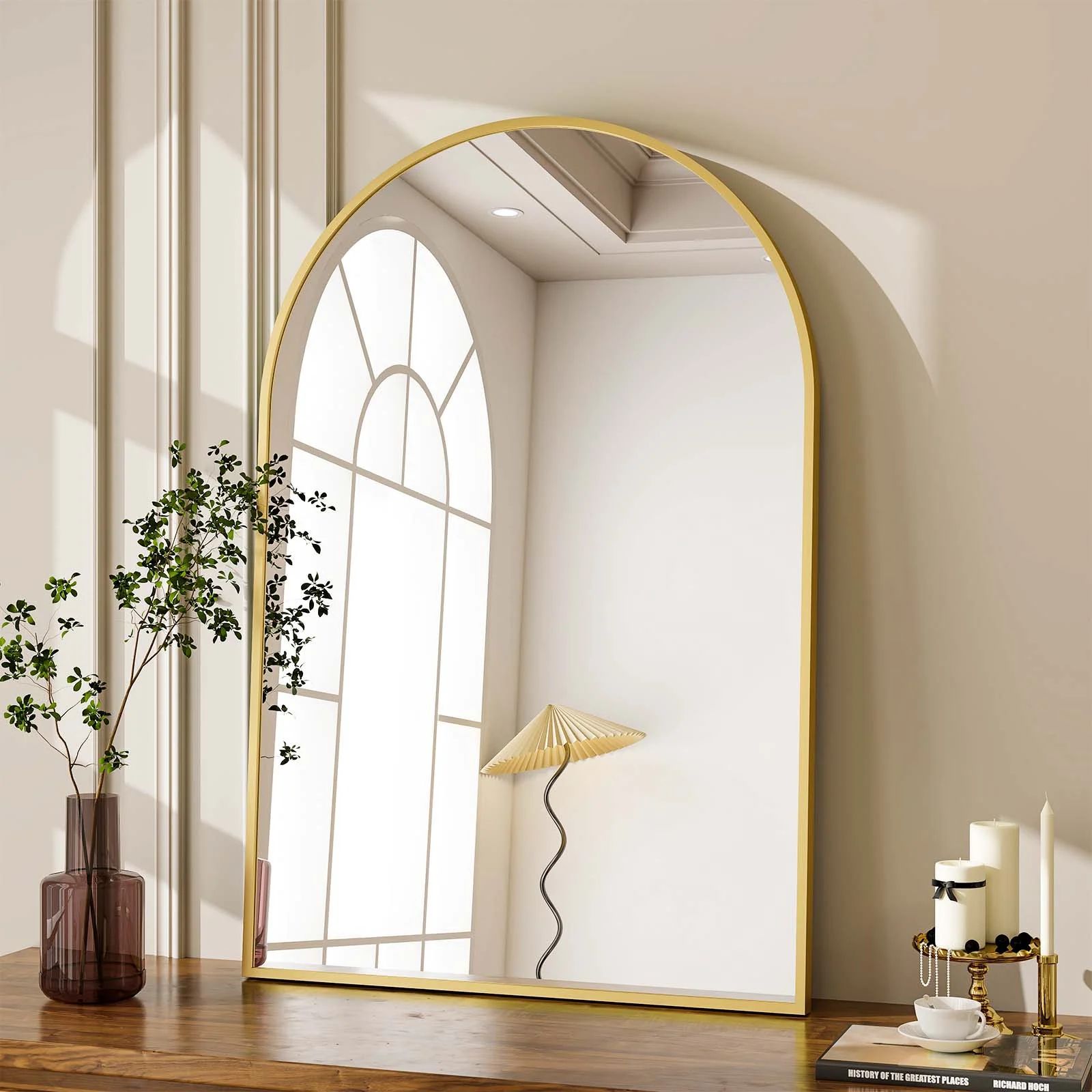 BEAUTYPEAK 24"x 36" Bathroom Mirror Wall Vanity Arched Mirror, Gold | Walmart (US)