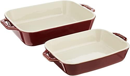 STAUB Ceramics Rectangular Baking Dish Set, 2 pc, Red | Amazon (US)