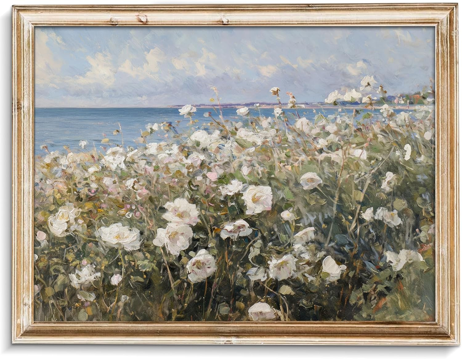 uniro Coastal Wildflower Field Landscape Painting Vintage Summer Wall Art Print Flower Sea Wall P... | Amazon (US)