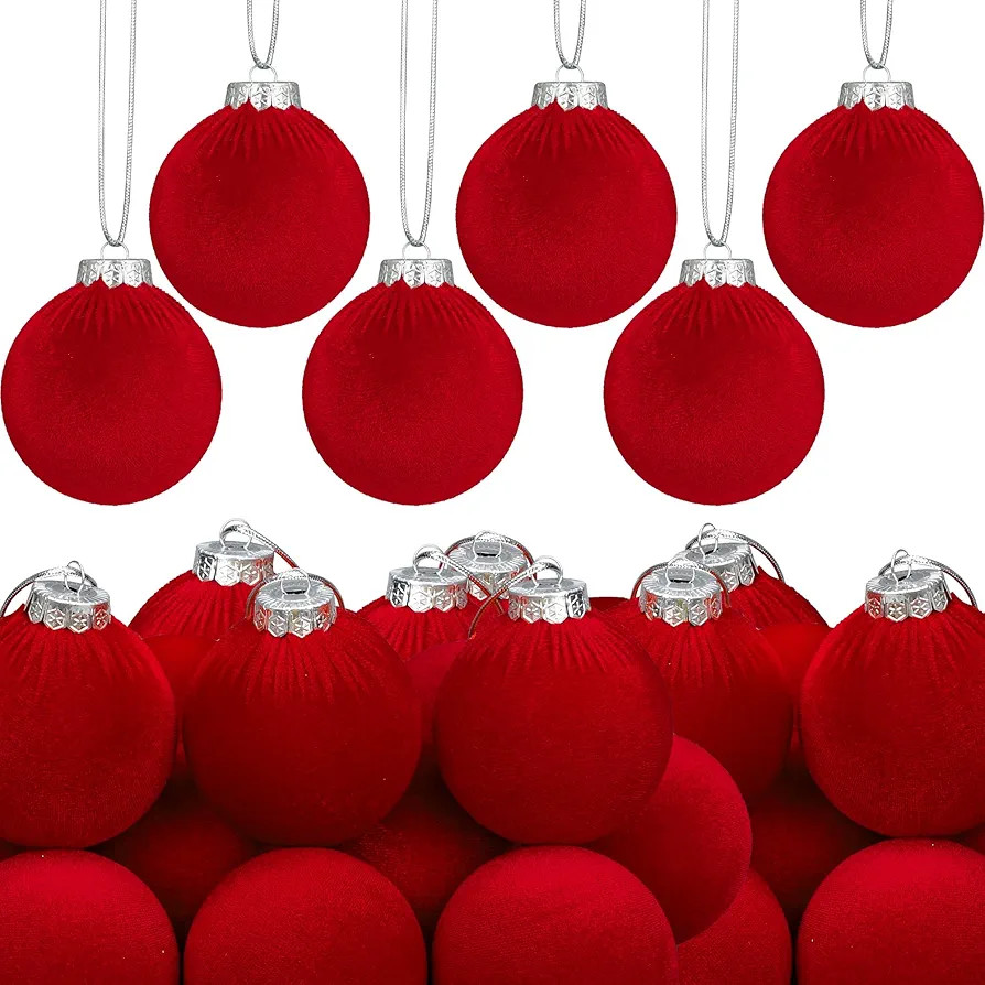 12 Pcs Velvet Christmas Ball Ornament 3.15 Inch Red Flocked Christmas Hanging Ball for Tree Shatt... | Amazon (US)