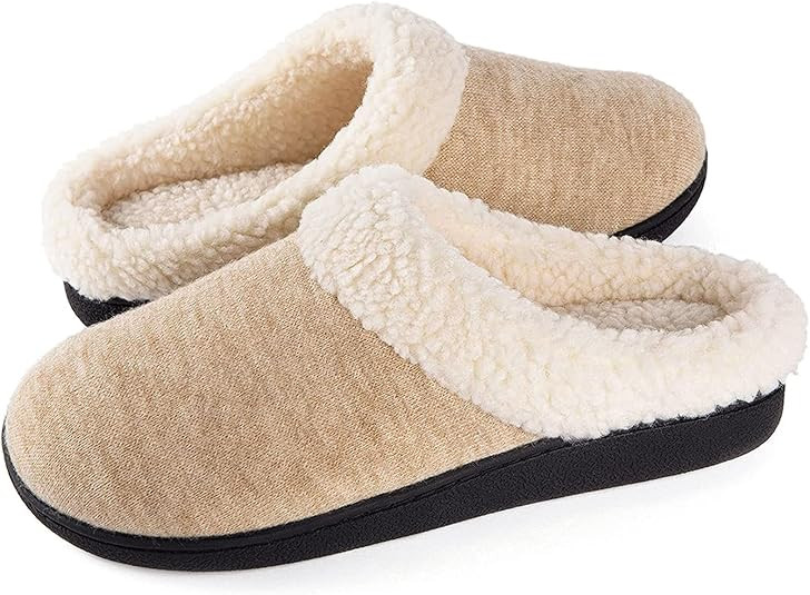 Wishcotton Women's Sherpa Fleece House Slippers with Memory Foam, Warm Slip on Indoor Slippers | Amazon (US)